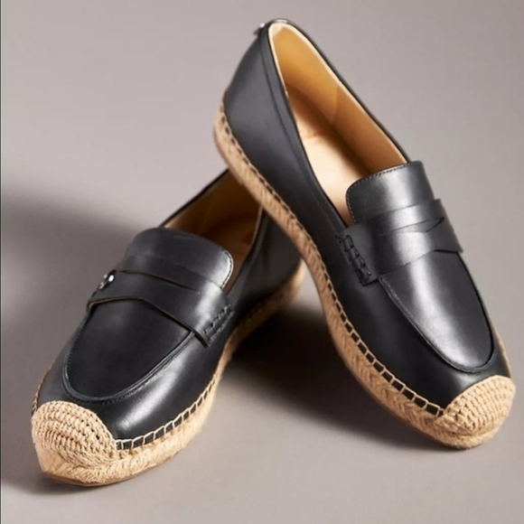 BNWT Sz US 7.5 Sam Edelman Kai Black and Tan Slip-On Leather Loafers Espadrille - Picture 1 of 13